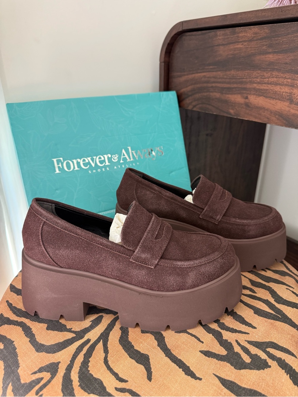 Forever and Always SANTIA Brown Chunky Platform Loafer - Picture 3 of 3